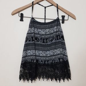 LA Hearts Y Back Elephant Lace Trim Tank Top, sz S